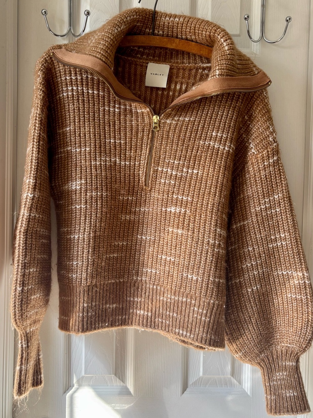 Varley Chunky Half-Zip Cowl Sweater in Marled Brown